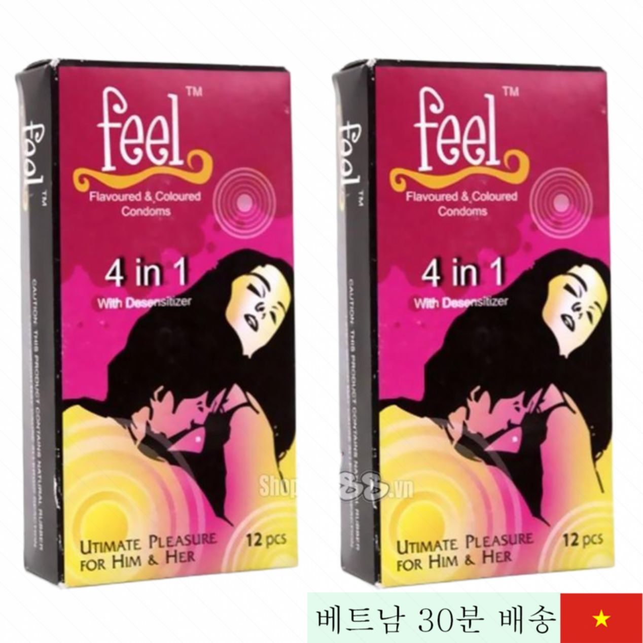 Feel 딸기향 연장 진동 콘돔 4in1 고감도 증진 