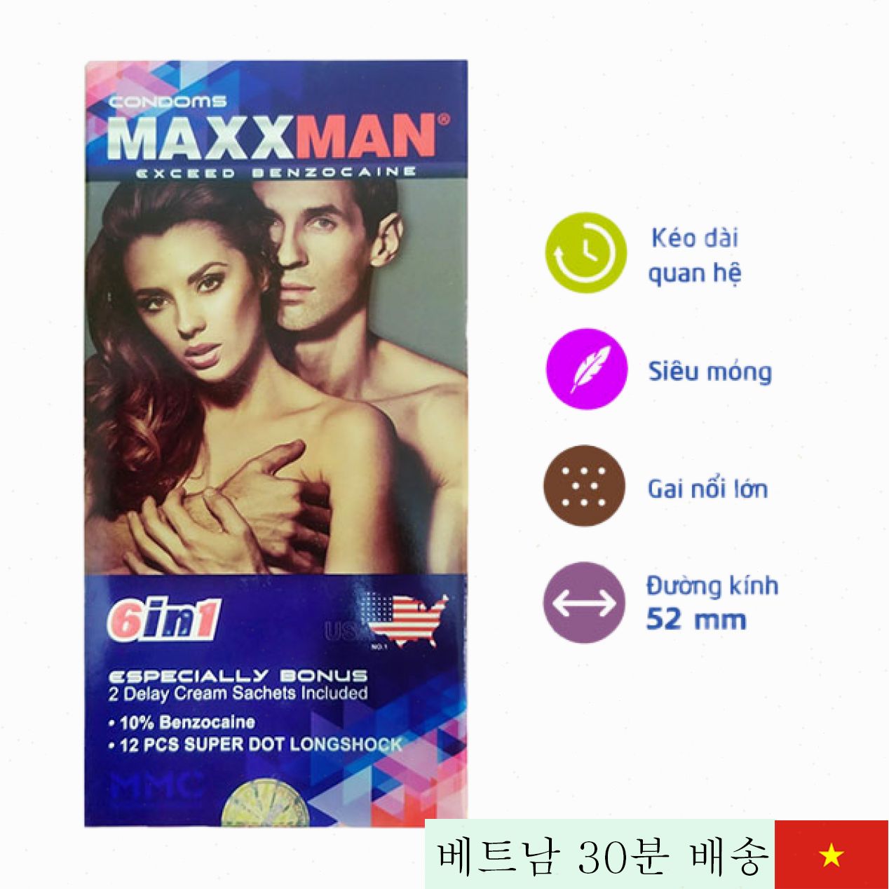 Maxxman 6in1 초박형 콘돔 12개입 쾌감 강화 안전 