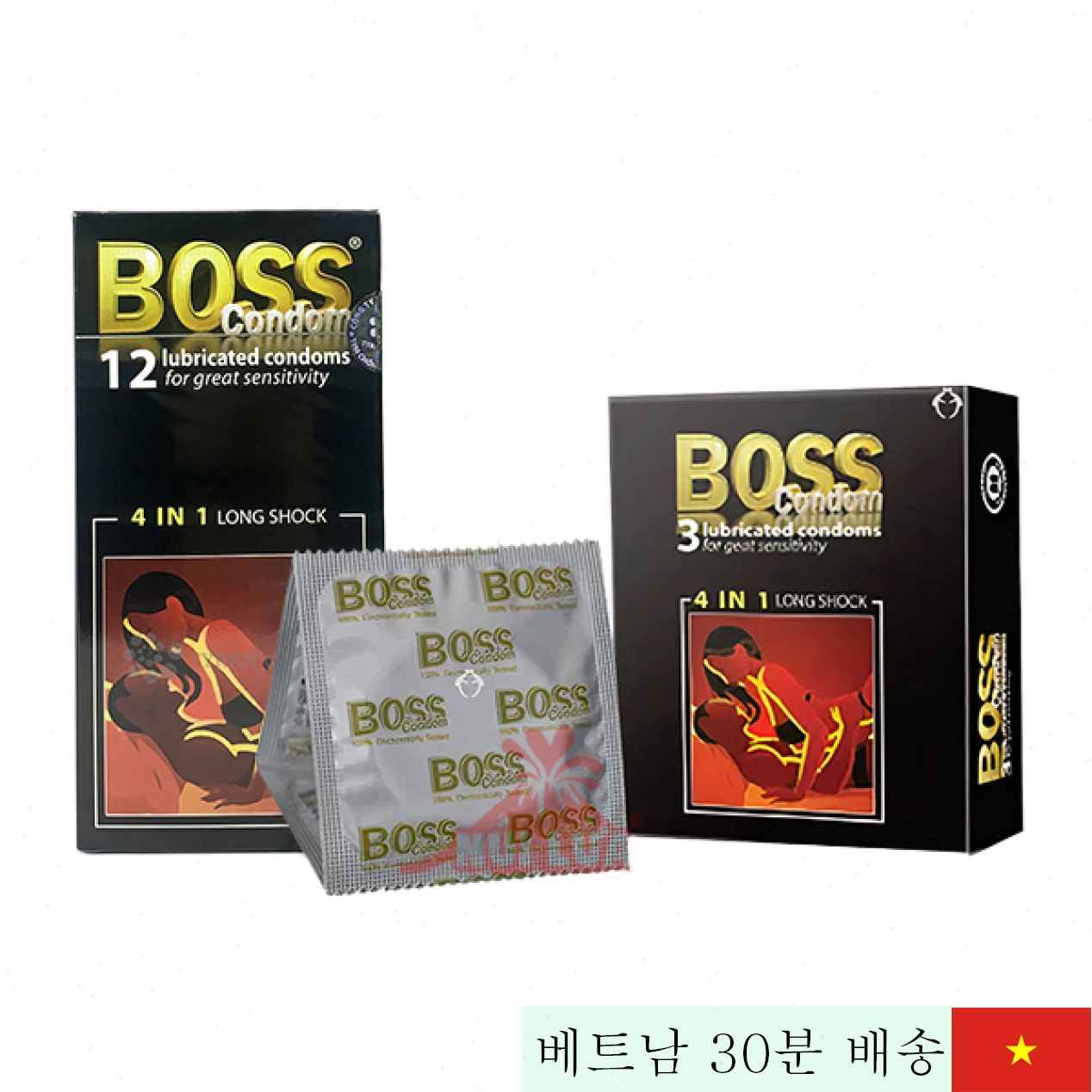 Boss 4in1 진동 콘돔 연장시간 쾌감 증가 