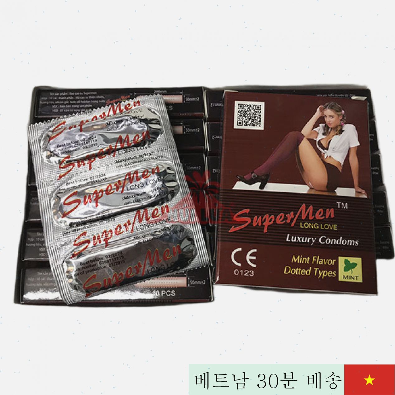 Super Men 박하향 돌기 콘돔 얇고 지연 지속 쾌감최고 