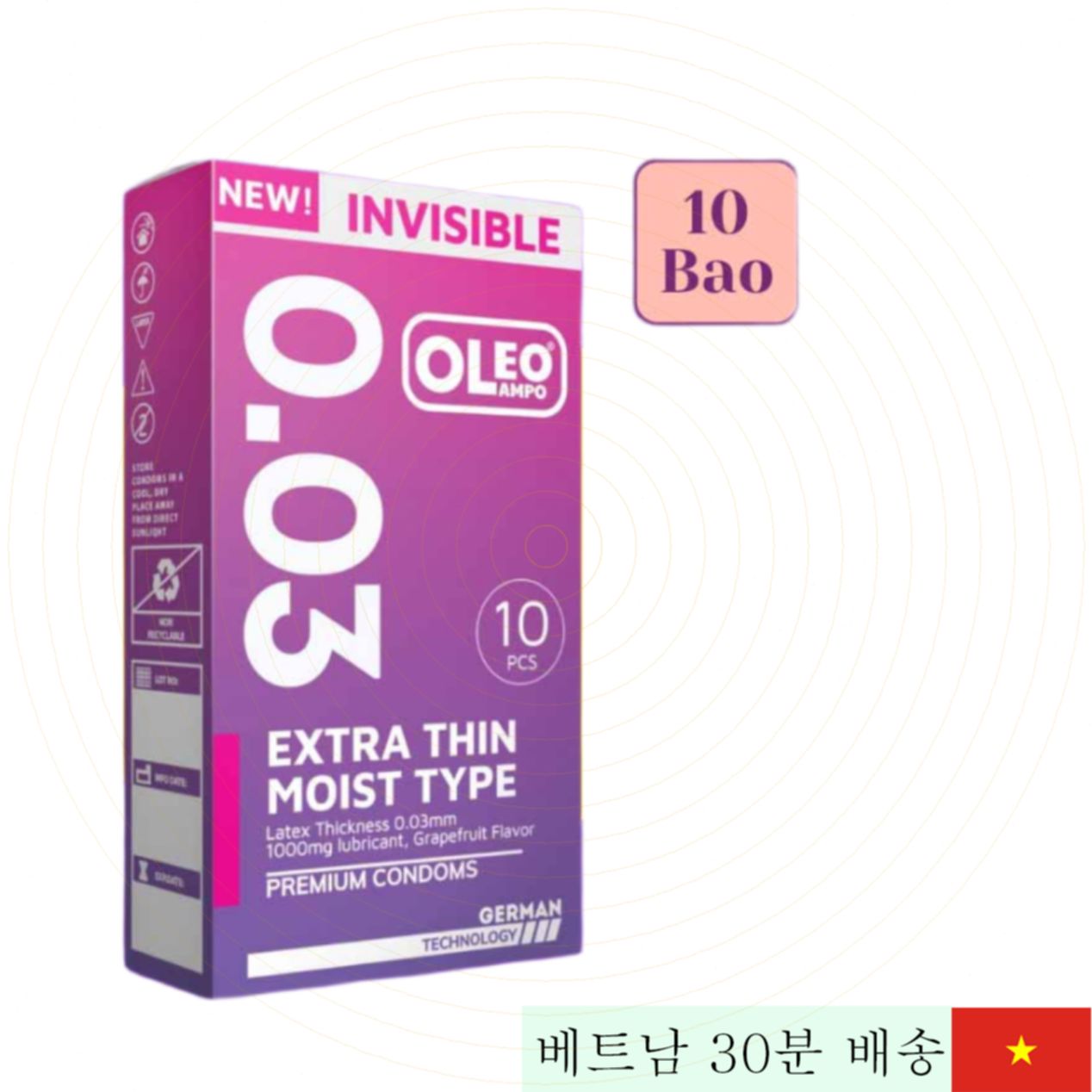 Oleo Lampo 인비저블 초박형 0.03mm 자몽향 안전 콘돔 10개입 