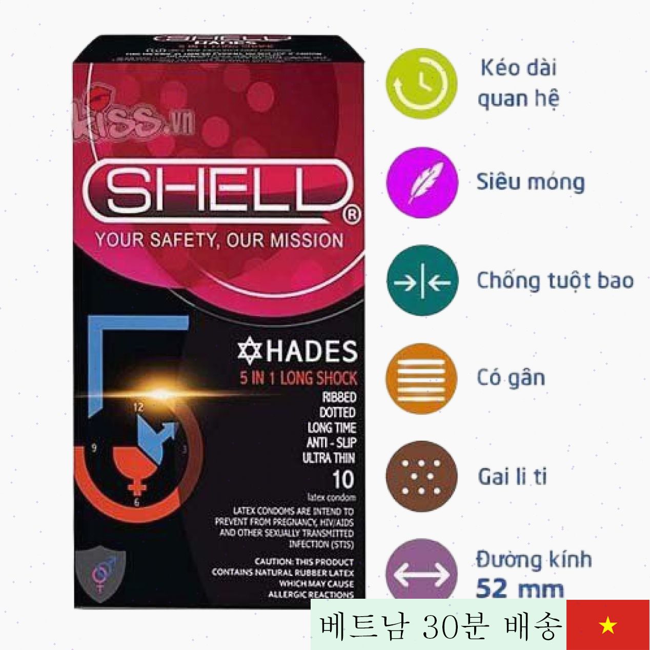 쉘 엘리트 딸기향 초박형 콘돔 6-in-1 기능 