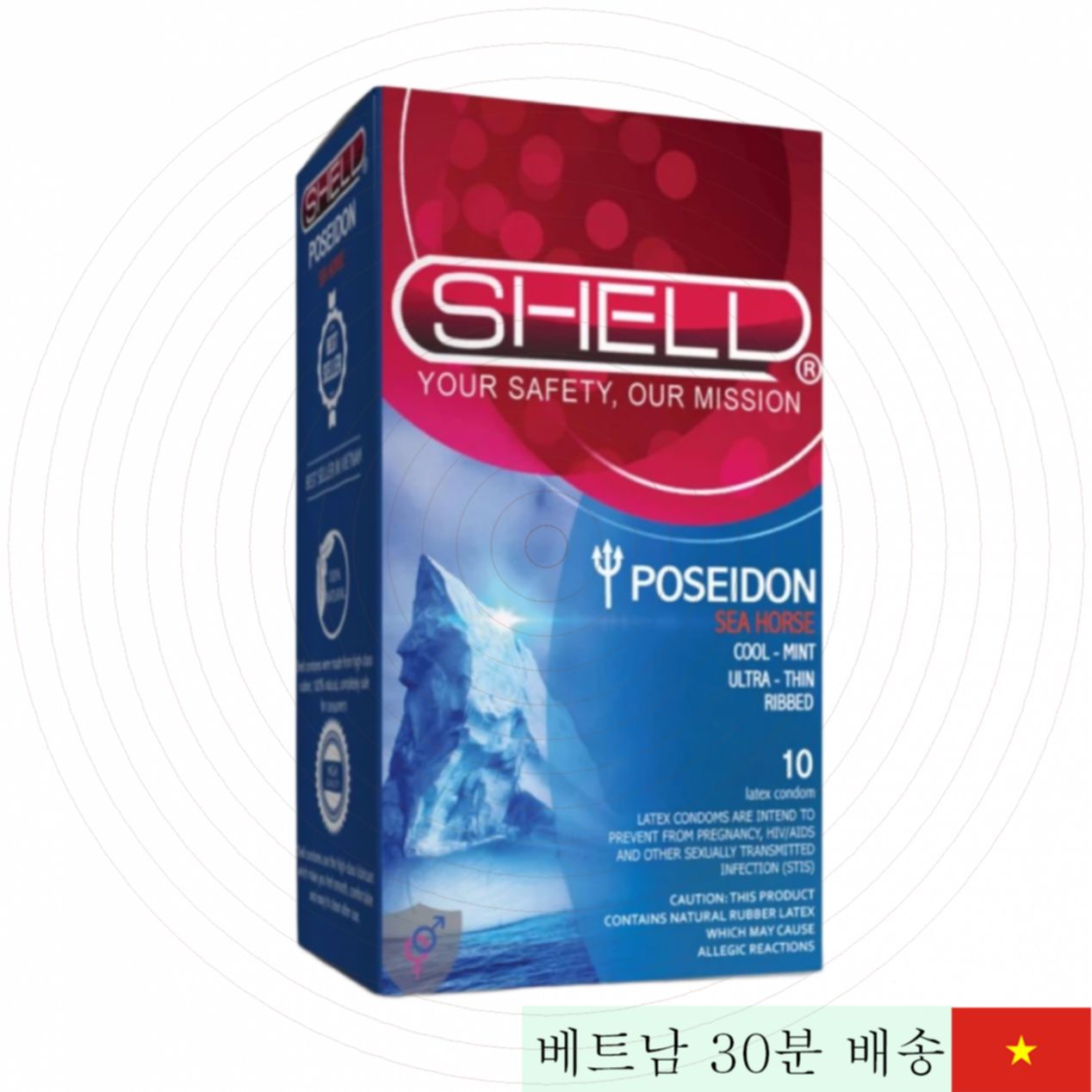 포세이돈 10초 콘돔, 박삭 돌기, 박하 향, 자연 고무 