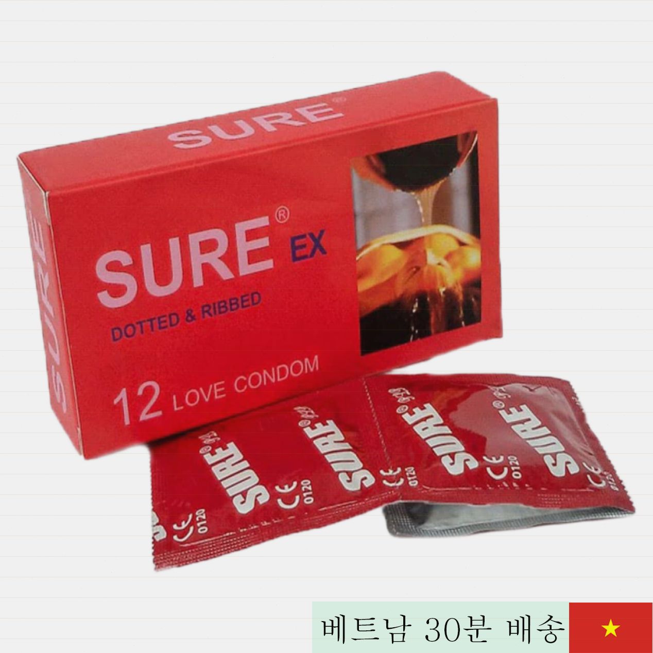 Sure 빨간색 고품질 스몰 돌기 콘돔 Malaysia 제조 