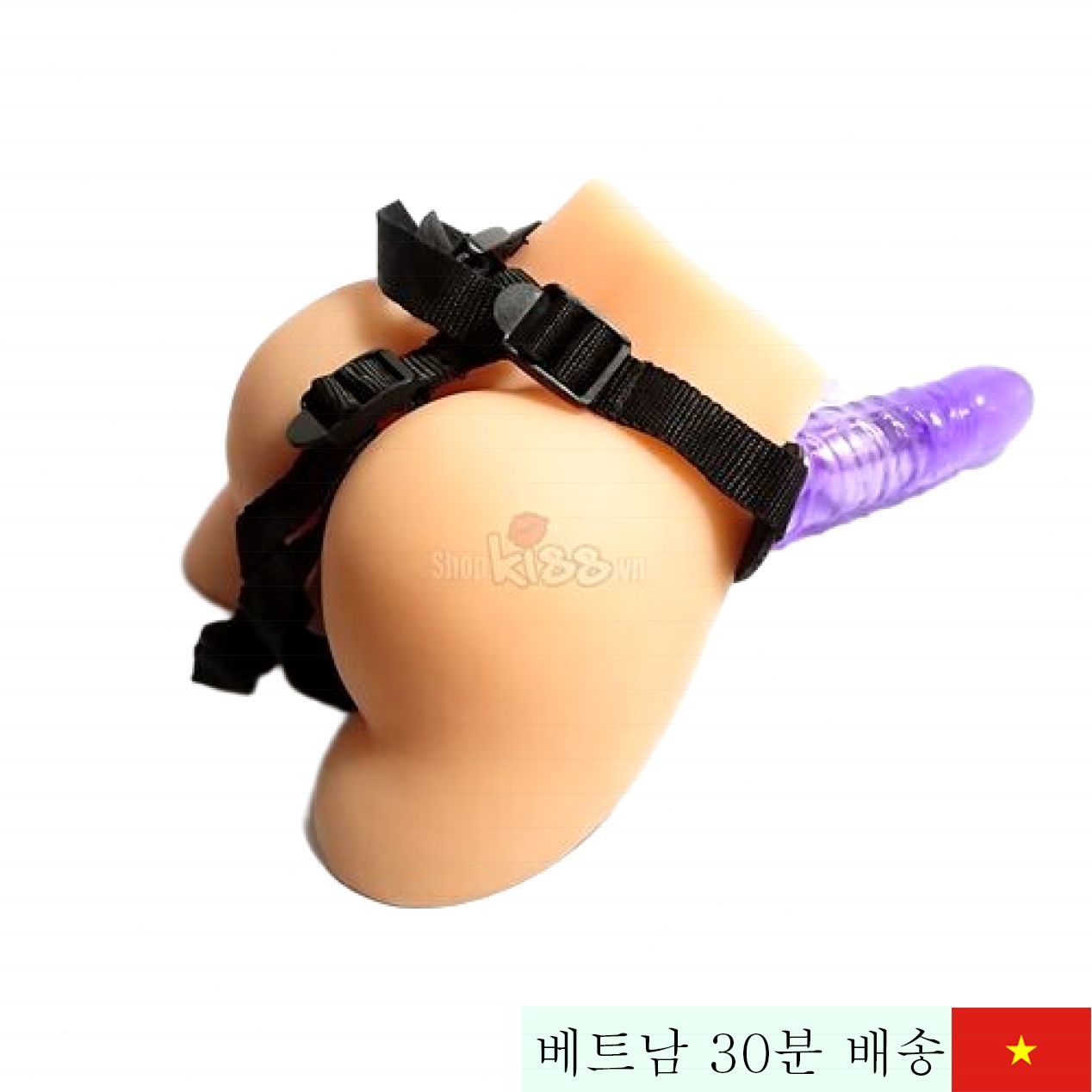 하니스 래빗 진동 착용형 실리콘 가죽 19cm 남녀 공용 