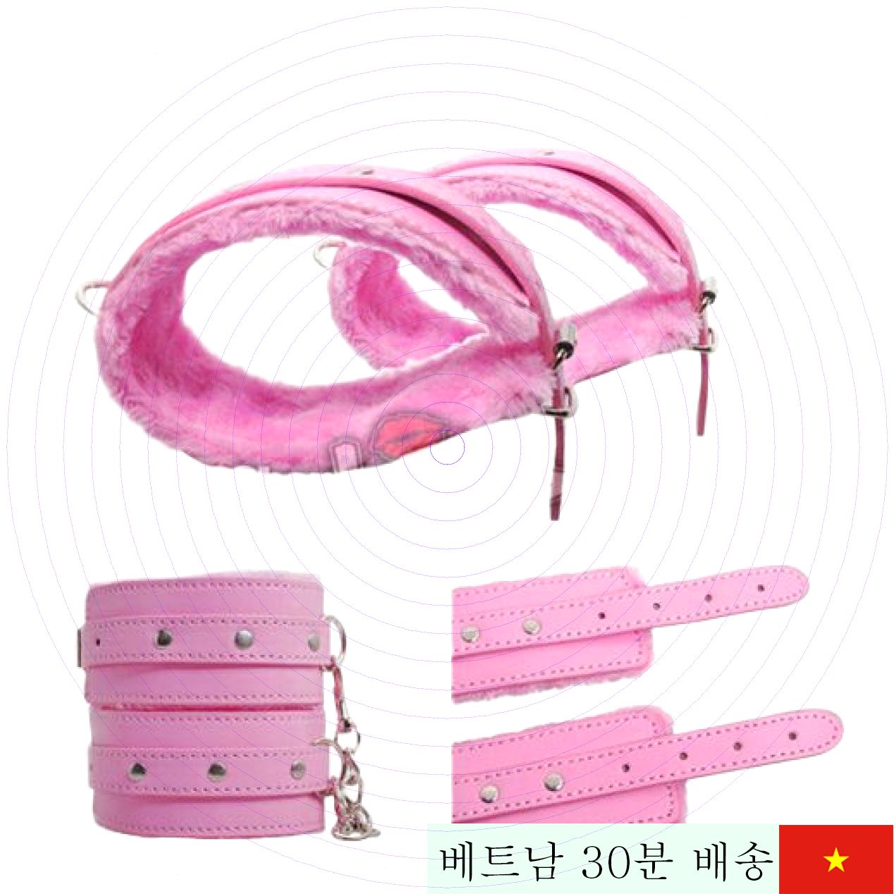 분홍 7종 BDSM 키트 진짜 가죽 금속 자극 도구 세트 