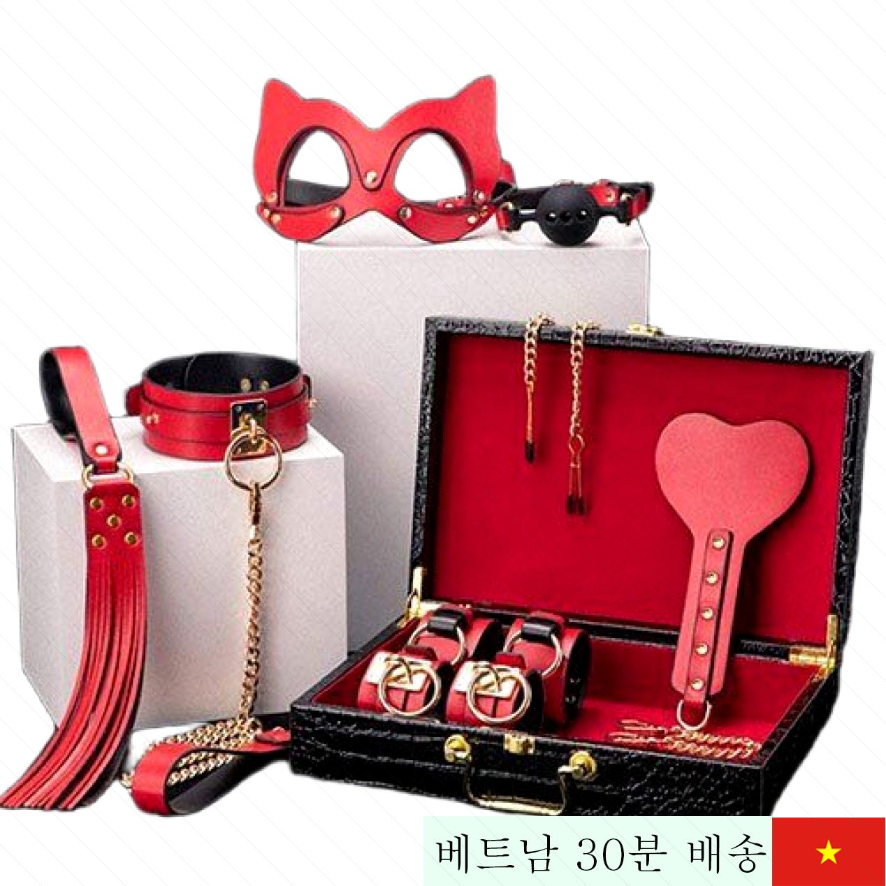 8종 고급 BDSM 세트 커플용 가죽 스테인리스 