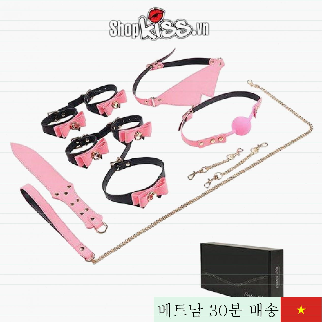 7종 야광 BDSM 세트 은색 PU 겔 특별한 체험 선사 