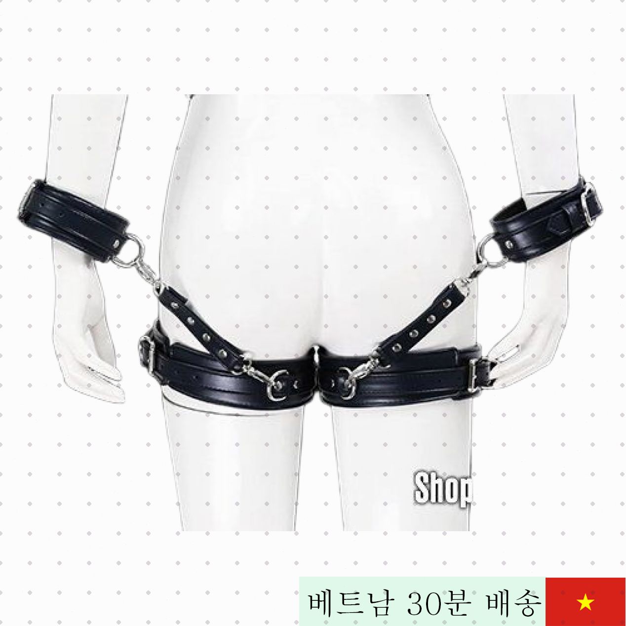 고급 페이크 가죽 손목, 허벅지 BDSM 고정용 수갑 세트 